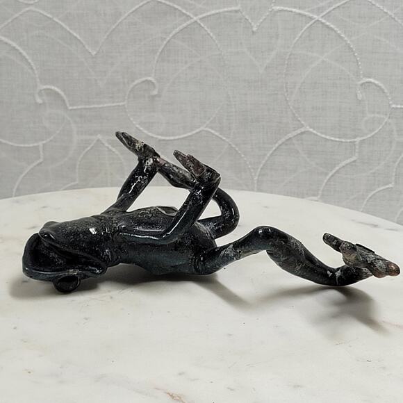 VTG  Kittys Critters Frog Sculpture Green Blue Enameled Metal Cantrell USA - Picture 11 of 16